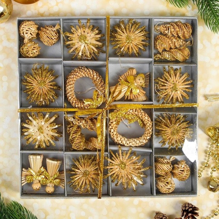 Эко-декор в подарочной упаковке 'Волшебный праздник', золото, 36 элементов от компании Интернет-магазин "Flap" - фото 1