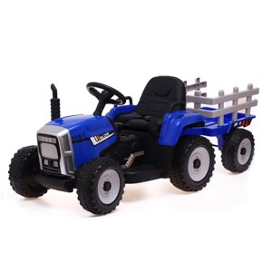 Электромобиль 'Трактор'с прицепом, EVA колеса, кожаное сидение, цвет синий