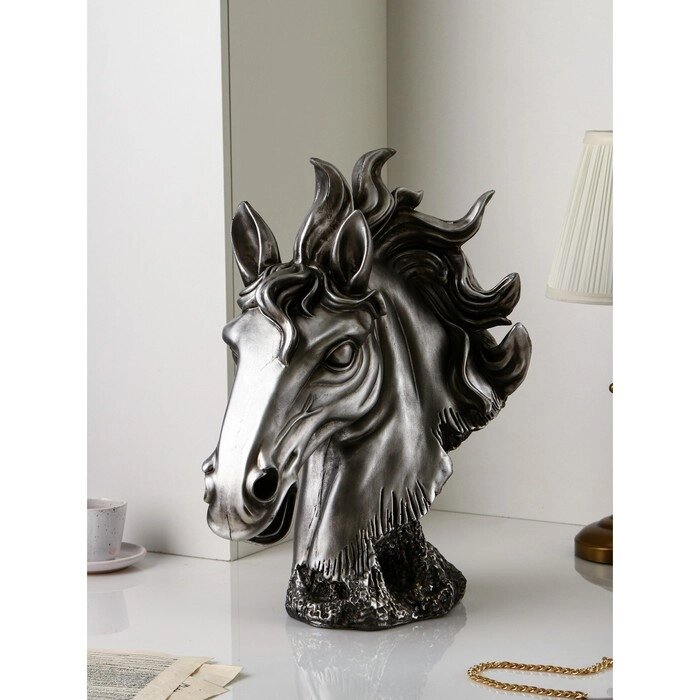 Фигура 'Голова коня', полистоун, 51 см, серебро, 1 сорт, Иран от компании Интернет-магазин "Flap" - фото 1