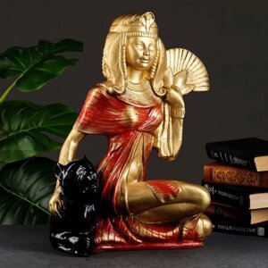 Фигура 'Клеопатра с пантерой сидя большая' бронза/красный, 21х39х51см