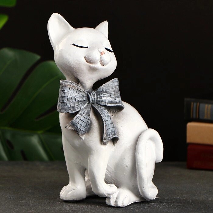 Фигура 'Кот с бантом сидит' белый, 23х15см от компании Интернет-магазин "Flap" - фото 1