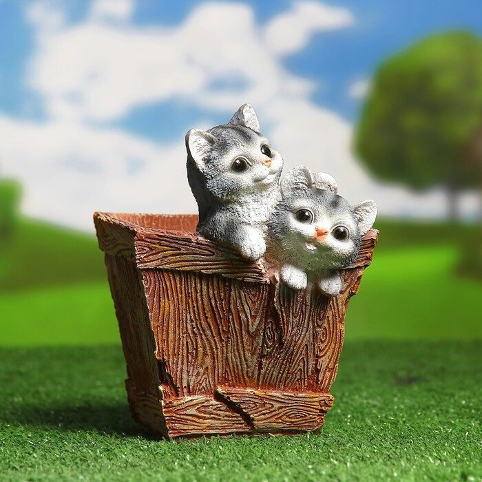 Фигурное кашпо 'Ящик с котятами' 16х18х20см от компании Интернет-магазин "Flap" - фото 1