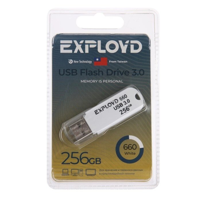Флешка Exployd 660, 256 Гб, USB3.0, чт до 70 Мб/с, зап до 20 Мб/с, белая от компании Интернет-магазин "Flap" - фото 1