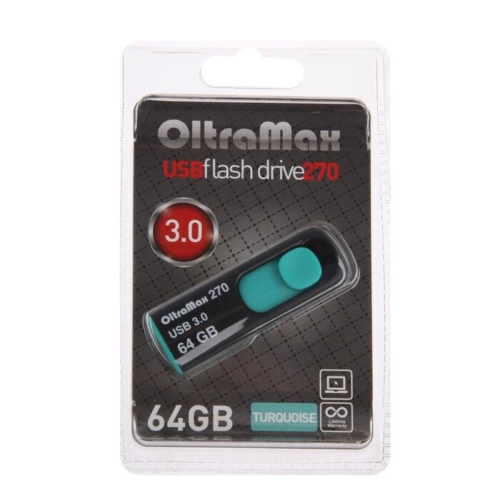 Флешка OltraMax 270, 64 Гб, USB3.0, чт до 70 Мб/с, зап до 20 Мб/с, бирюзовая от компании Интернет-магазин "Flap" - фото 1