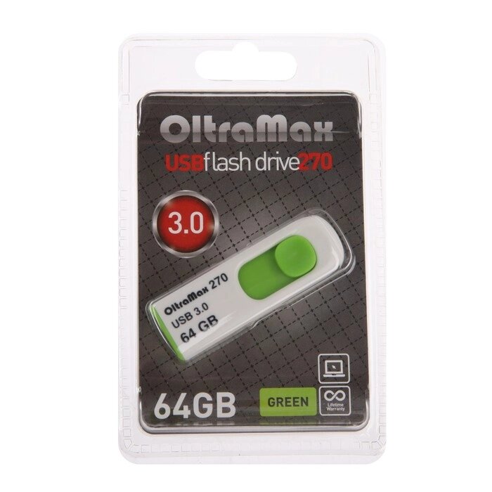 Флешка OltraMax 270, 64 Гб, USB3.0, чт до 70 Мб/с, зап до 20 Мб/с, зеленая от компании Интернет-магазин "Flap" - фото 1