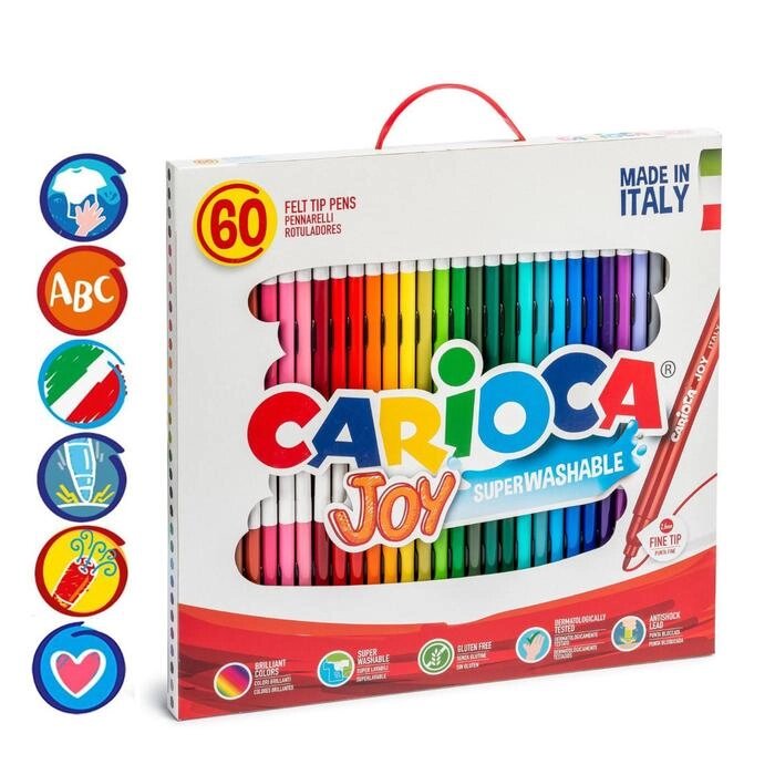 Фломастеры 30 цветов Carioca 'Joy' 2.6 мм, набор 60 штук, смываемые, картон, чемоданчик с ручкой от компании Интернет-магазин "Flap" - фото 1