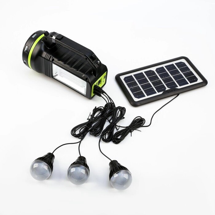 Фонарь кемпинговый аккумуляторный, с лампочками,10 вт, 9000 мАч, солнечная батарея, USB от компании Интернет-магазин "Flap" - фото 1