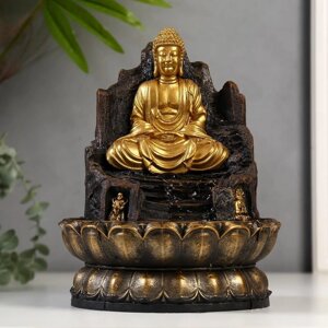 Фонтан настольный от сети, подсветка 'Золотой Будда на троне из скалы' 28х20,5х20,5 см