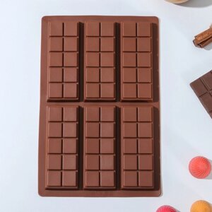 Форма для шоколада 'Плитка. Мелкие дольки'силикон, 26x17x1 см, 6 ячеек, цвет МИКС
