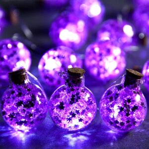 Гирлянда 'Нить' 1.6 м с насадками 'Фиолетовые шарики'IP20, серебристая нить, 15 LED, свечение белое, ААх2