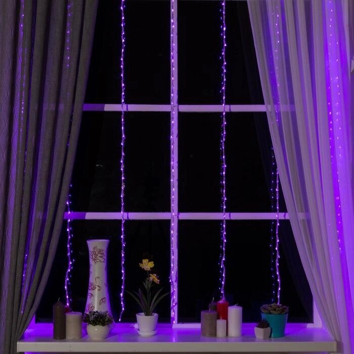 Гирлянда 'Водопад' 2 x 1.5 м, IP20, прозрачная нить, 400 LED, свечение фиолетовое, 8 режимов, 220 В от компании Интернет-магазин "Flap" - фото 1