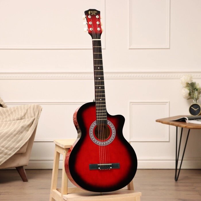 Гитара акустическая Music Life QD-H38Q-JP красная, 6-ти струнная, 97 см от компании Интернет-магазин "Flap" - фото 1