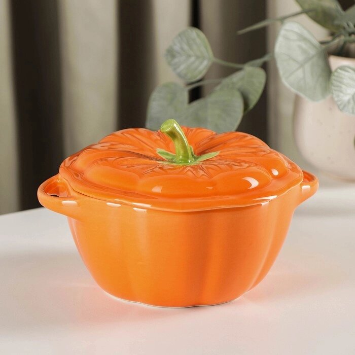 Горшочек из жаропрочной керамики для запекания 'Тыква', 400 мл, 16x13x8,5 см, посуда для Хэллоуина, цвет оранжевый от компании Интернет-магазин "Flap" - фото 1