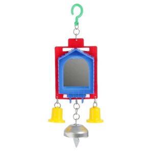 Игрушка для птиц зеркало двойное с металлическим и пластиковыми колокольчиками 2, микс