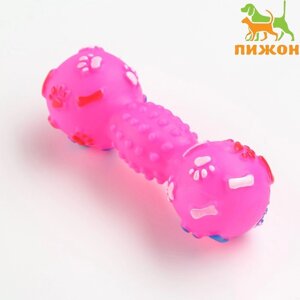 Игрушка пищащая 'Гантель с лапками' для собак, 13 см, розовая