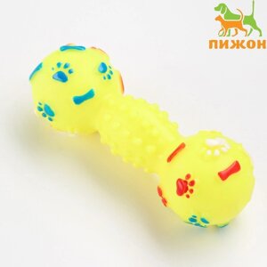 Игрушка пищащая 'Гантель с лапками' для собак, 13 см, жёлтая
