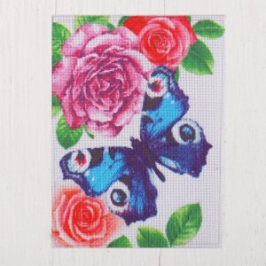 Канва для вышивки крестиком 'Бабочка в цветах'20х15 см