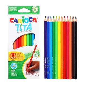 Карандаши 12 цветов Carioca Tita, яркий ударопрочный грифель 3.0 мм, шестигранные, пластиковые, картон, европодвес