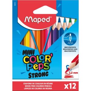 Карандаши 12 цветов Maped Color Peps Mini Strong, пластиковые, картонная упаковка