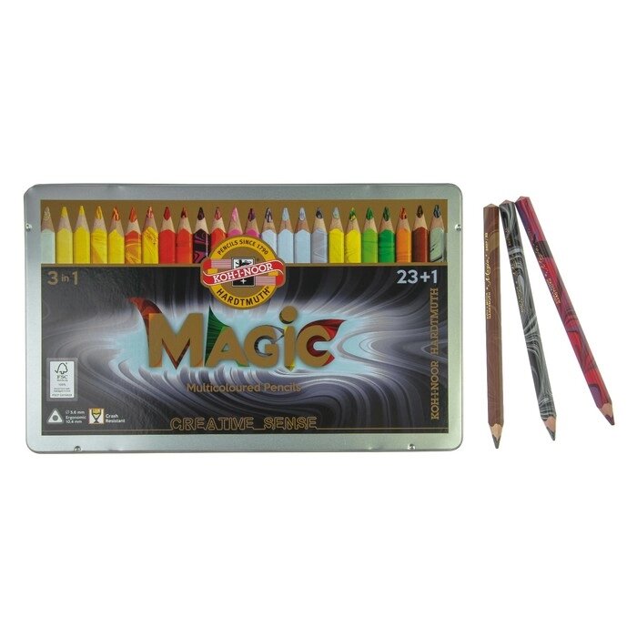 Карандаши 24 цвета Koh-I-Noor 3408 Magic + карандаш-блендер, в металлическом пенале от компании Интернет-магазин "Flap" - фото 1
