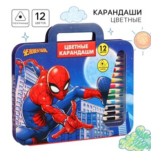Карандаши цветные 12 цветов в пенале 'Супер-мен'Человек-паук