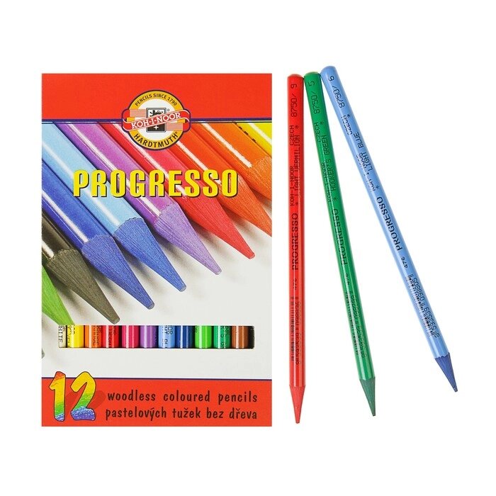 Карандаши художественные 12 цветов, Koh-I-Noor PROGRESSO 8756, цветные, цельнографитные, в картонной коробке от компании Интернет-магазин "Flap" - фото 1