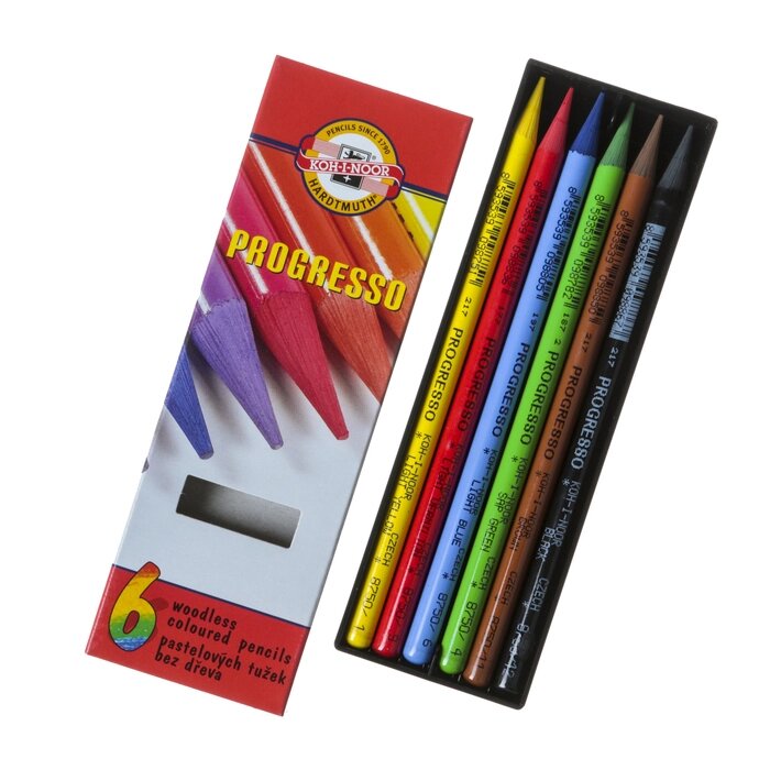 Карандаши художественные 6 цветов, Koh-I-Noor PROGRESSO 8755, цветные, цельнографитные, в картонной коробке от компании Интернет-магазин "Flap" - фото 1