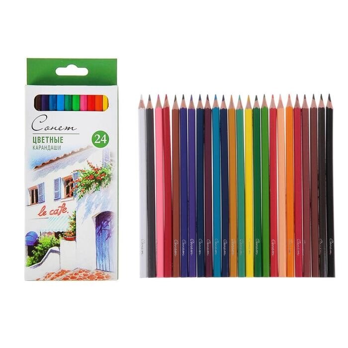 Карандаши художественные цветные мягкие, ЗХК 'Сонет', 24 цвета от компании Интернет-магазин "Flap" - фото 1