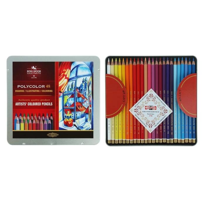 Карандаши художественные PolyColor 3826, 48 цветов, мягкие, в металлическом пенале от компании Интернет-магазин "Flap" - фото 1