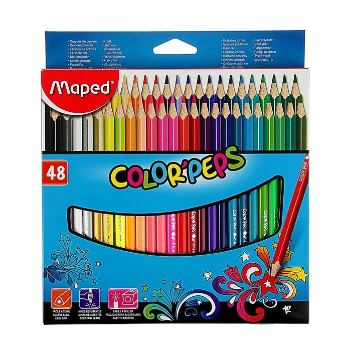 Карандаши трёхгранные, 48 цветов, Maped Color Peps, ударопрочный грифель от компании Интернет-магазин "Flap" - фото 1