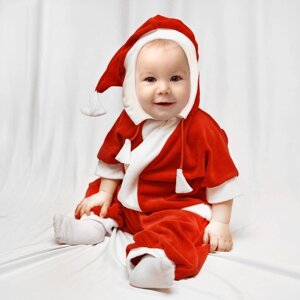 Карнавальный комбинезон для самых маленьких 'Дед Мороз'велюр, рост 68-92 см, цвет красный, оттенки МИКС