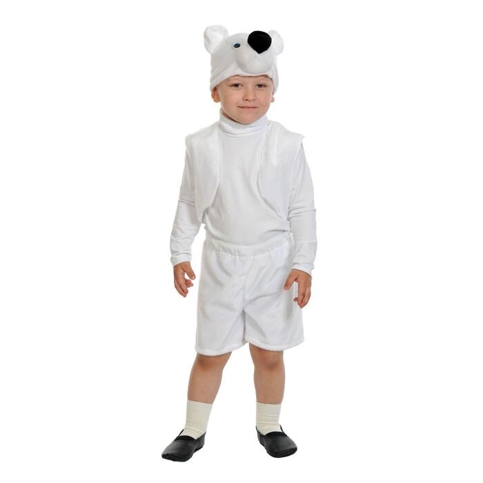 Карнавальный костюм 'Белый мишка', плюш-лайт, жилет, шорты, маска, рост 92-116 см от компании Интернет-магазин "Flap" - фото 1