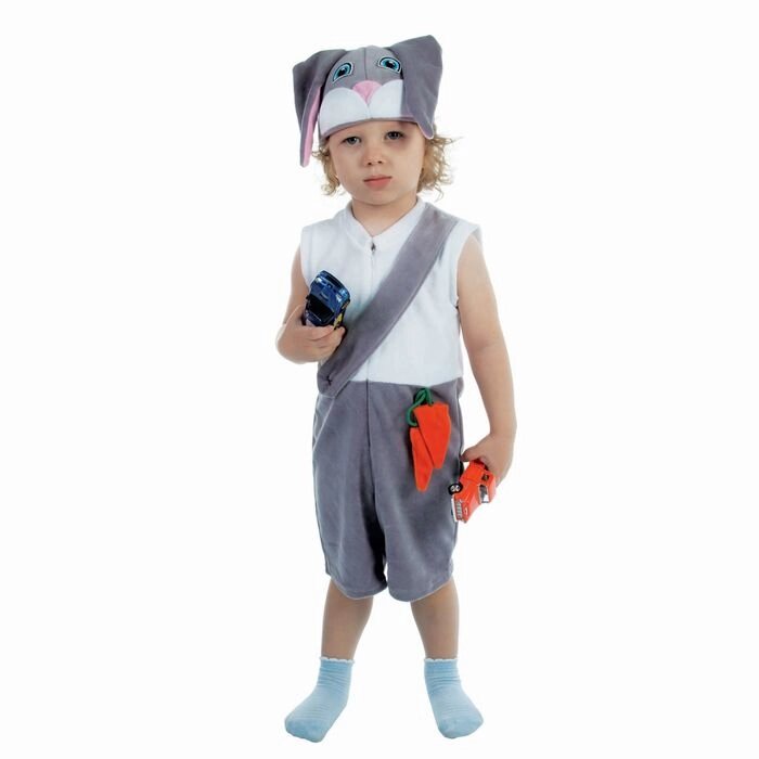 Карнавальный костюм для мальчика 'Заяц' от 1,5-3-х лет, велюр, комбинезон, шапка от компании Интернет-магазин "Flap" - фото 1