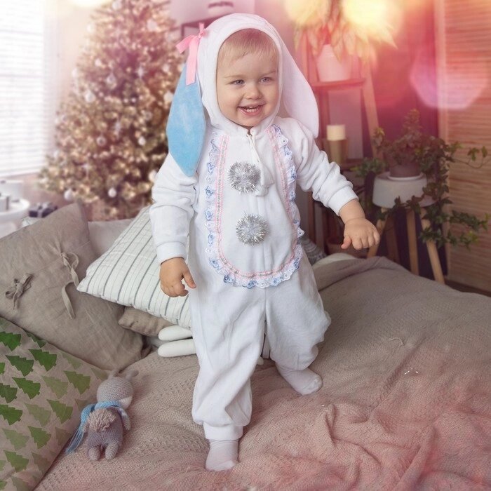 Карнавальный костюм для малышей 'Зайчик с голубыми ушами', велюр, хлопок, рост 74-92 см от компании Интернет-магазин "Flap" - фото 1