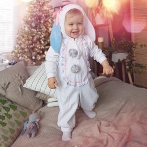 Карнавальный костюм для малышей 'Зайчик с голубыми ушами'велюр, хлопок, рост 74-92 см