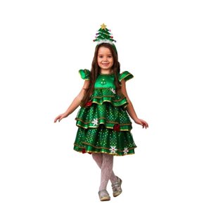Карнавальный костюм 'Ёлочка-Малышка'платье, ободок ёлочка, сатин, размер 32, рост 122 см