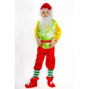 Карнавальный костюм 'Гном'колпак, борода, рубашка, пояс, штаны, башмаки, р. 34, рост 134 см