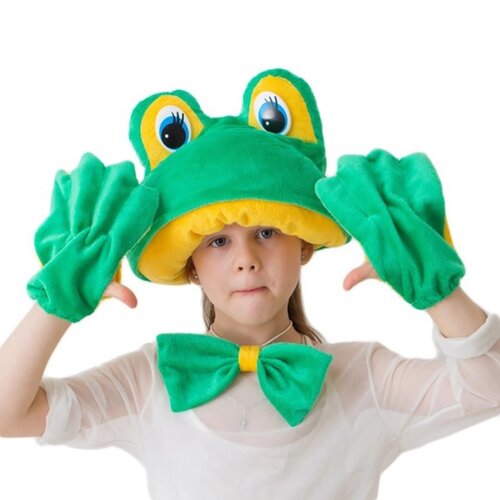 Карнавальный костюм 'Лягушка-квакушка'меховая шапка, бабочка, перчатки, рост 122-134 см