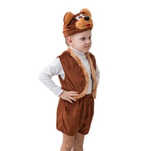 Карнавальный костюм 'Мишка'мех, шапка, жилет, шорты, рост 104-116