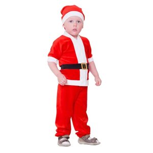 Карнавальный костюм от 1,5-3-х лет 'Дед Мороз'велюр, куртка с ремнём, колпак, штаны, рост 92-98 см, цвета МИКС