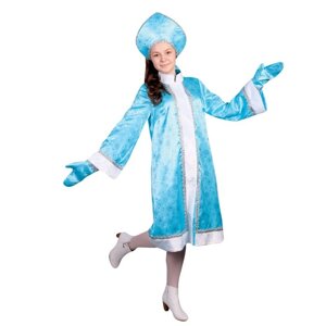 Карнавальный костюм 'Снегурочка'атлас, прямая шуба с искрами, кокошник, варежки, цвет голубой, р-р 46