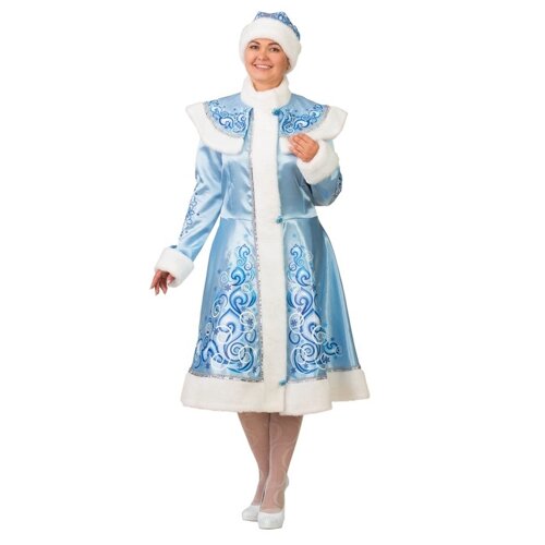 Карнавальный костюм 'Снегурочка'сатин, шуба с аппликацией, шапка, р. 54-56, рост 176 см, цвет голубой