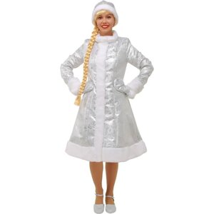 Карнавальный костюм 'Снегурочка'шубка из парчи, шапочка, рукавички, цвет серебристый, р. 52