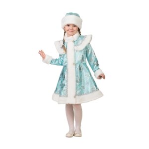 Карнавальный костюм 'Снегурочка снежинка'сатин, пальто, шапка, р. 32, рост 122 см, бирюза