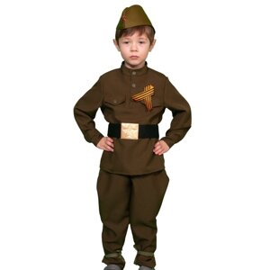 Карнавальный костюм 'Солдатик в галифе'гимнастёрка, ремень, брюки, пилотка, р. 28-30, рост 92-110 см