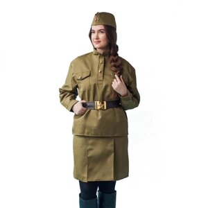 Карнавальный костюм 'Солдаточка'пилотка, гимнастёрка, ремень, юбка, р. 40-42