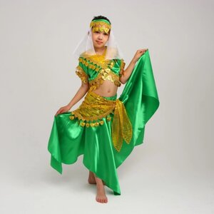 Карнавальный костюм Восточный 'Азиза в юбке'зелено-желтый, блузка, юбка, косынка, повязка,р-р34,
