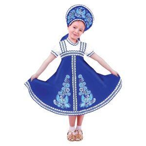 Карнавальный русский костюм 'Птица Феникс'платье-сарафан, кокошник, цвет синий, р-р 32, рост 122-128 см