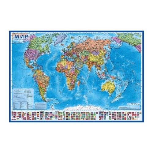 Карта мира политическая, 101 х 70 см, 132 М, ламинированная, в тубусе