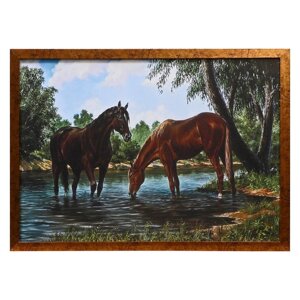 Картина 'Лошади на водопое' 56х76см.